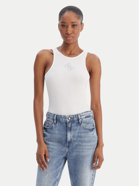 Guess Top W6RP39 KD092 Biały Regular Fit. Białe topy Guess, l, z aplikacjami, z syntetyku, bez kołnierzyka, bez ramiączek. Za 111.99 zł.