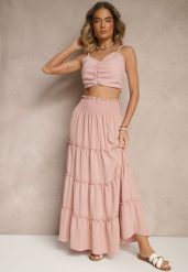 Różowa Rozkloszowana Spódnica z Gumką w Talii Zdobiona Falbanami Dovinelle. Czerwone spódnice Renee, na co dzień, l, z aplikacjami, eleganckie, maxi, rozkloszowane. W wyprzedaży za 47.99 zł.