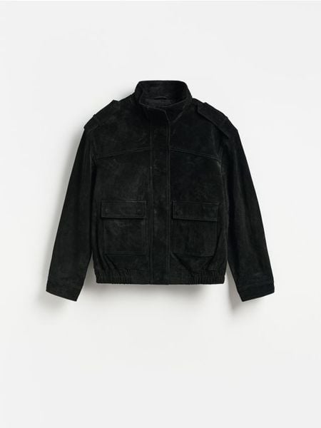 Skórzana kurtka - czarny. Czarne kurtki Reserved, l, bez wzorów, bez kaptura. Za 599.99 zł.