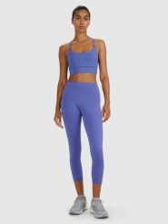 4F Legginsy treningowe 7/8 z wysokim stanem damskie - granatowe M. Niebieskie legginsy 4f, bez wzorów, z dzianiny, sportowe. Za 119.99 zł.