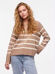 Pieces Sweter "Sia" w kolorze beżowo-białym rozmiar: M. Brązowe swetry Pieces, m, bez wzorów, z wiskozy, klasyczne, bez ramiączek. Za 57.20 zł.
