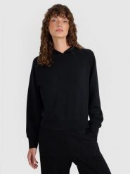 4F Bluza dresowa nierozpinana z modalem damska - czarna S. Czarne bluzy 4f, l, bez wzorów, z dresówki, klasyczne, bez ramiączek, z kapturem. W wyprzedaży za 169.99 zł.