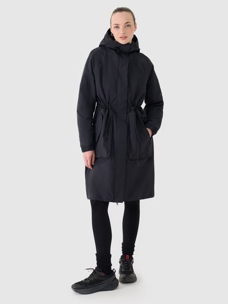 4F Parka przejściowa membrana 8000 damska - czarna L. Czarne płaszcze 4f, l, bez wzorów, z dzianiny, z kapturem. W wyprzedaży za 299.99 zł.