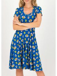 Blutsgeschwister Sukienka w kolorze niebieskim rozmiar: XS. Niebieskie sukienki Blutsgeschwister, na imprezę, s, bez wzorów, z wiskozy, klasyczne, bez kołnierzyka, bez ramiączek, midi. Za 123.53 zł.