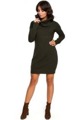 Khaki Długi Sweter- Sukienka z Szerokim Golfem. Brązowe swetry MOE, uniwersalny, bez wzorów, z materiału, bez ramiączek. Za 203.90 zł.