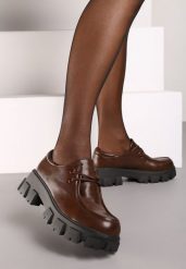 Brązowe Półbuty w Stylu Grunge na Platformie ze Sznurowaniem Erinaes. Brązowe półbuty wsuwane Renee, bez wzorów, z jeansu, eleganckie, bez obcasa, na obcasie. W wyprzedaży za 107.99 zł.