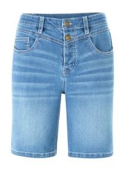 Bermudy jeansowe slim fit, mid waist. Niebieskie jeansy bonprix, bez wzorów, z jeansu. Za 112.99 zł.
