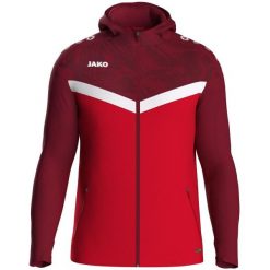 Damska bluza dresowa z kapturem zapinana na zamek błyskawiczny Jako Iconic. Czerwone bluzy JAKO, bez wzorów, z dresówki, sportowe, bez ramiączek, z kapturem. Za 278.45 zł.