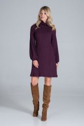 Dzianinowa Sukienka z Golfem - Fioletowa. Fioletowe sukienki Figl, xl, bez wzorów, z dzianiny, bez kołnierzyka, bez ramiączek, rozkloszowane. Za 289.00 zł.