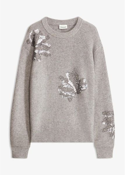 Sweter z aplikacją. Szare swetry bonprix, z aplikacjami, bez ramiączek. Za 169.99 zł.