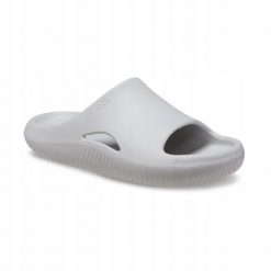Klapki Dla Dorosłych Crocs Mellow Recovery Slide. Szare klapki Crocs, bez wzorów, z materiału, bez obcasa, bez zapięcia. Za 159.99 zł.