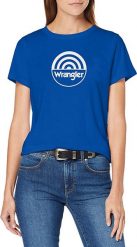 WRANGLER SS CIRCLE TEE DAMSKI T-SHIRT KOSZULKA Z KRÓTKIM RĘKAWEM LOGO NADRUK NAVY W7Z2EV114 112132160. Niebieskie t-shirty Wrangler, s, bez wzorów, bez kołnierzyka, bez ramiączek. W wyprzedaży za 39.99 zł.