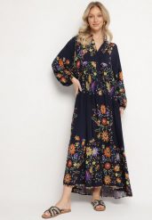 Granatowa Wiskozowa Sukienka o Rozkloszowanym Kroju w Kwiaty Cleolia. Niebieskie sukienki Born2be, na co dzień, l, bez wzorów, z wiskozy, eleganckie, bez kołnierzyka, bez ramiączek, maxi, rozkloszowane. W wyprzedaży za 93.49 zł.