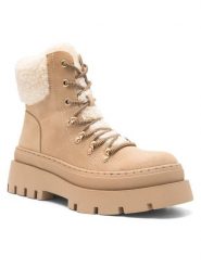 DeeZee Trzewiki QUEENIE SWS6151-03 Beżowy. Brązowe botki DeeZee, bez wzorów, z materiału, bez obcasa, na płaskiej podeszwie, bez zapięcia. Za 199.99 zł.