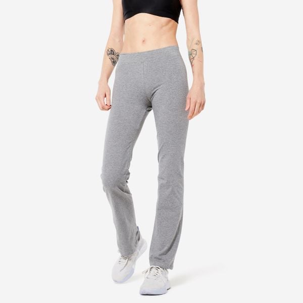 Legginsy fitness damskie Domyos Fit+ 500 regular. Szare legginsy DOMYOS, bez wzorów, z bawełny, klasyczne. Za 49.99 zł.