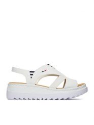 Rieker Sandały CEO-V44Y5-80 Biały. Białe sandały Rieker, bez wzorów, ze skóry, bez obcasa, na koturnie, bez zapięcia. Za 319.99 zł.