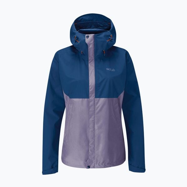 Kurtka przeciwdeszczowa damska Rab Downpour Eco. Niebieskie kurtki przeciwdeszczowe RAB, bez wzorów, bez kaptura, trekkingowe. Za 479.99 zł.