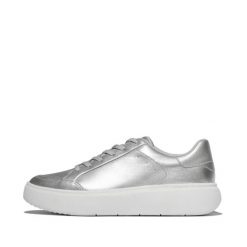Metaliczne skórzane trampki damskie FitFlop Rtg. Szare trampki FIT FLOP, bez wzorów, ze skóry, eleganckie, bez zapięcia. Za 523.00 zł.