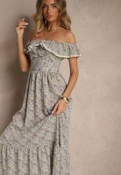 Fioletowa Sukienka z Ozdobnymi Falbankami Folanne. Fioletowe sukienki Renee, na co dzień, l, bez wzorów, z jeansu, eleganckie, bez kołnierzyka, bez ramiączek, maxi, proste. W wyprzedaży za 67.99 zł.