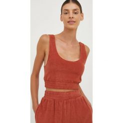 Roxy top damski kolor pomarańczowy. Brązowe topy Roxy, l, bez wzorów, z włókna, bez kołnierzyka, bez ramiączek. Za 169.99 zł.