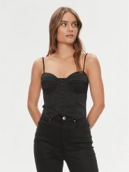 Guess Top W4RH17 WD1R2 Czarny Slim Fit. Czarne topy Guess, m, z aplikacjami, z syntetyku, bez kołnierzyka, bez ramiączek. Za 269.99 zł.