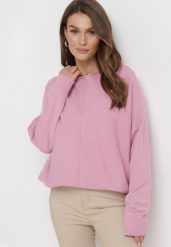 Różowy Sweter o Luźnym Fasonie z Rękawami Typu Nietoperz Poxure. Czerwone swetry Born2be, l, bez wzorów, bez ramiączek. W wyprzedaży za 67.99 zł.
