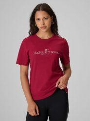 4F T-shirt relaxed z nadrukiem damski - burgundowy S. Czerwone t-shirty 4f, s, bez wzorów, z bawełny, bez kołnierzyka, bez ramiączek. Za 79.99 zł.