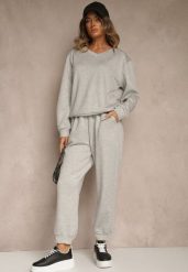 Szary Komplet Dresowy z Bawełną Spodnie ze Ściągaczami i Bluza Nirrive. Szare bluzy Renee, l, bez wzorów, z bawełny, eleganckie, bez ramiączek, bez kaptura. Za 129.99 zł.