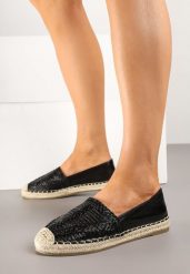 Czarne Espadryle z Ozdobną Plecionką na Cholewce w Stylu Boho Adisella. Czarne espadryle Renee, bez wzorów, z jeansu, boho, bez obcasa. W wyprzedaży za 51.99 zł.