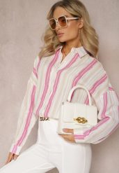 Beżowo-Fuksjowa Casualowa Koszula z Bawełny w Paski Sileata. Czerwone koszule Renee, l, bez wzorów, z bawełny, retro, bez kołnierzyka, bez ramiączek. W wyprzedaży za 62.99 zł.