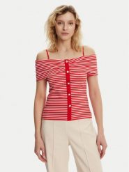 Morgan Bluzka 241-DROPEZ Czerwony Slim Fit. Czerwone bluzki Morgan, s, bez wzorów, z syntetyku, bez kołnierzyka, bez ramiączek. Za 139.99 zł.