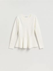 Sweter z baskinką - kremowy. Białe swetry Reserved, l, bez wzorów, z dzianiny, bez ramiączek. Za 129.99 zł.