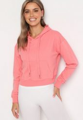 Różowa Bluza z Dodatkiem Bawełny z Kapturem Wykończona Ściągaczami Evista. Czerwone bluzy Born2be, l, bez wzorów, z bawełny, biznesowe, bez ramiączek, z kapturem. W wyprzedaży za 29.74 zł.
