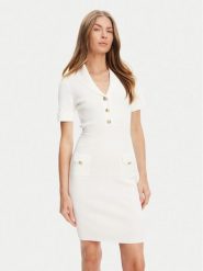 Guess Sukienka dzianinowa W5YK29 Z0130 Biały Slim Fit. Białe sukienki Guess, s, z aplikacjami, z dzianiny, bez kołnierzyka, bez ramiączek. Za 399.99 zł.