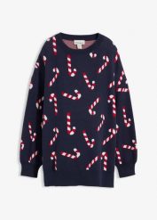 Sweter ciążowy z rozcięciami. Niebieskie swetry bonprix, na zimę, bez wzorów, moda ciążowa, bez ramiączek. Za 129.99 zł.