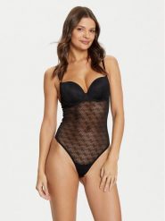 Guess Body O5RM04 KCLB0 Czarny Slim Fit. Czarne body i gorsety Guess, z aplikacjami, z syntetyku, bez ramiączek. Za 239.99 zł.