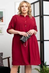 Sukienka koktajlowa rozkloszowana swobodna DALIA bordowa. Czerwone sukienki KARKO, na co dzień, plus size, bez wzorów, z materiału, eleganckie, bez kołnierzyka, plus size, bez ramiączek, dopasowane. Za 259.50 zł.