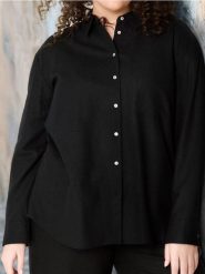 Koszula z domieszką lnu PLUS SIZE - czarny. Czarne koszule Sinsay, l, bez wzorów, z materiału, bez kołnierzyka, plus size, bez ramiączek. Za 49.99 zł.