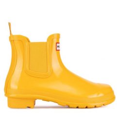 Kalosze Hunter. Żółte kalosze Hunter, bez wzorów, bez zapięcia. Za 399.99 zł.