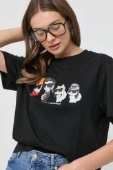 Karl Lagerfeld t-shirt bawełniany kolor czarny. Czarne t-shirty KARL LAGERFELD, bez wzorów, z bawełny, bez kołnierzyka, bez ramiączek. Za 469.99 zł.
