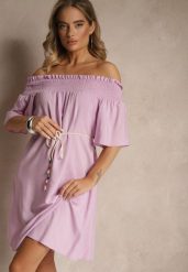 Fioletowa Sukienka Hiszpanka z Bawełną i Wiskozą Ozdobiona Sznurkiem Lilarelle. Fioletowe sukienki Renee, na co dzień, m, bez wzorów, z bawełny, eleganckie, bez kołnierzyka, bez ramiączek, mini, z odkrytymi ramionami. W wyprzedaży za 47.99 zł.