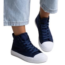 Bez marki Granatowe wysokie trampki Ghanem niebieskie. Niebieskie trampki bez wzorów, eleganckie, bez zapięcia. Za 85.50 zł.