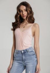 Różowy Top Marinella. Czerwone topy Renee, xs, bez wzorów, z dzianiny, rockowe, bez kołnierzyka, bez ramiączek. W wyprzedaży za 19.99 zł.