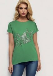 Zielony Klasyczny Bawełniany T-shirt z Nadrukiem Wiloa. Zielone t-shirty Born2be, xl, bez wzorów, z bawełny, klasyczne, bez kołnierzyka, bez ramiączek. Za 59.99 zł.