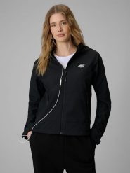 4F Kurtka softshell wiatroodporna membrana 5000 damska - czarna XXL. Czarne kurtki przejściowe sportowe 4f, xxl, bez wzorów, z softshellu, bez kaptura. Za 299.99 zł.