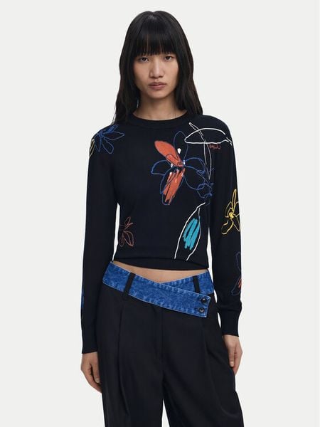 Desigual Sweter Arty 25WWJF33 Czarny Regular Fit. Czarne swetry Desigual, xl, bez wzorów, z wiskozy, bez ramiączek. Za 215.99 zł.
