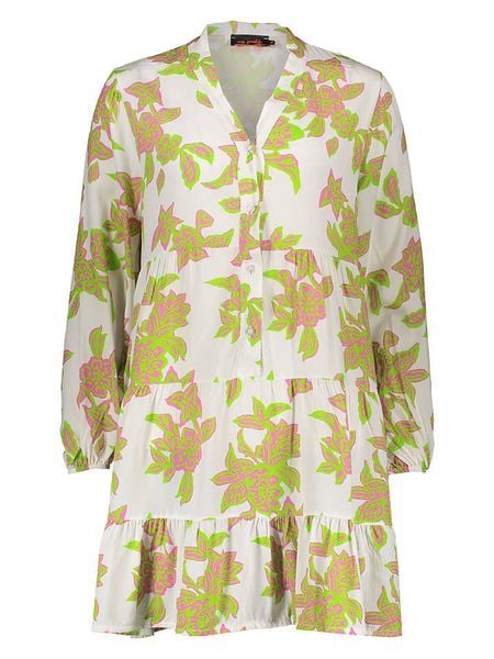 Miss goodlife Sukienka w kolorze biało-różowo-zielonym rozmiar: S. Białe sukienki miss goodlife, na co dzień, s, bez wzorów, z wiskozy, bez kołnierzyka, bez ramiączek, midi, proste. Za 96.14 zł.