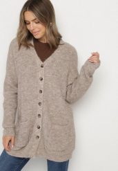 Brązowy Kardigan z Domieszką Wełny ze Wsuwanymi Kieszeniami Esaiana. Brązowe swetry Born2be, plus size, bez wzorów, z dzianiny, biznesowe, plus size, bez ramiączek. Za 129.99 zł.