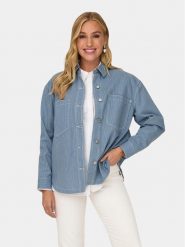 ONLY Koszula Merle 15312897 Niebieski Loose Fit. Niebieskie koszule ONLY, s, bez wzorów, z bawełny, bez kołnierzyka, bez ramiączek. Za 139.99 zł.