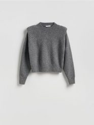 Sweter z poduszkami na ramionach - szary. Szare swetry Reserved, l, bez wzorów, z dzianiny, bez ramiączek. Za 139.99 zł.